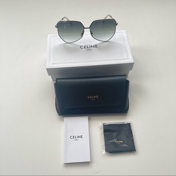 Celine 58mm Geometric Silver & Grey Sunglasses New W/ Box, Case & Cleaning Cloth - Picture 5 of 16